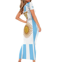 Vamos Argentina Champions Football Custom Short Sleeve Bodycon Dress White and Sky Blue - Wonder Print Shop