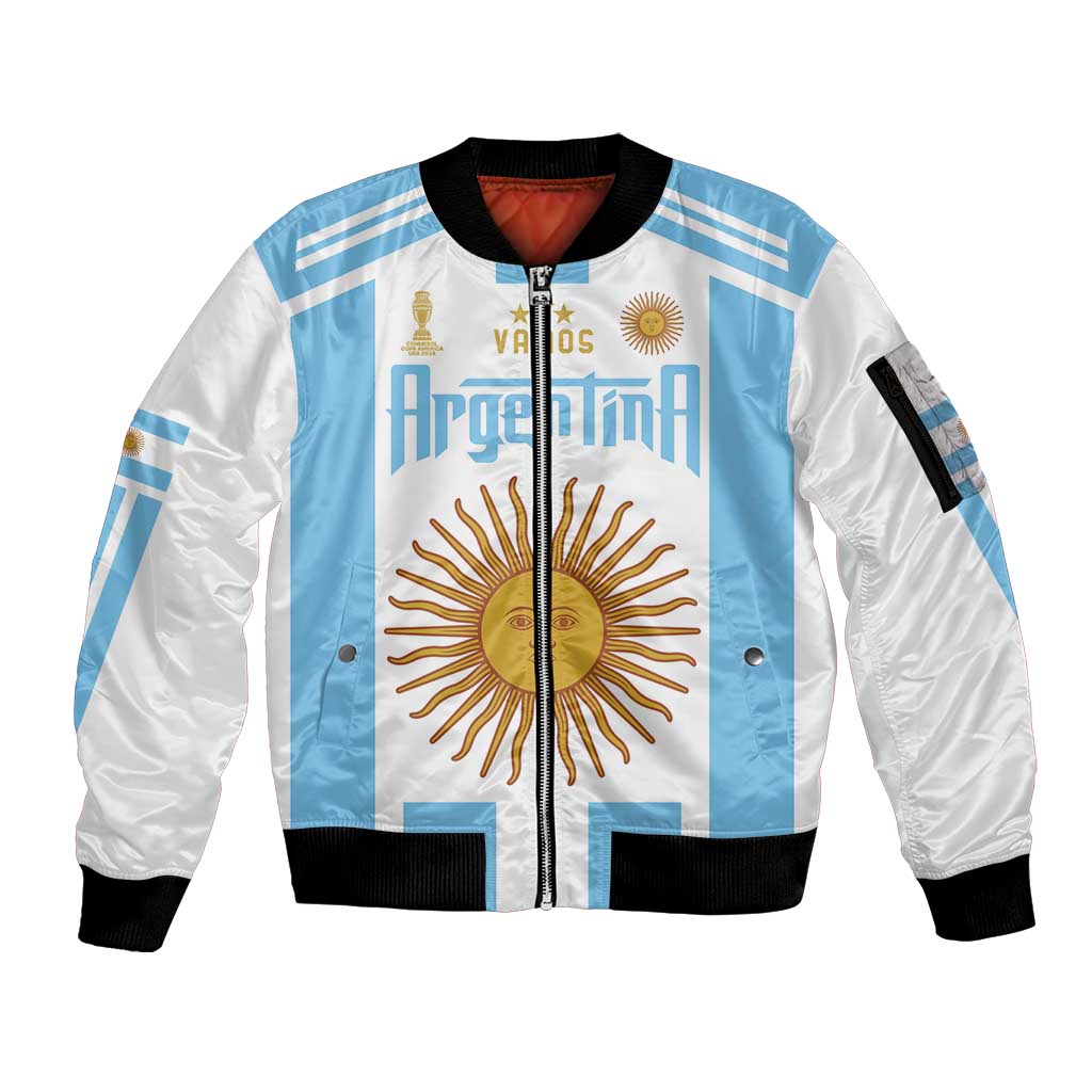 Vamos Argentina Champions Football Custom Sleeve Zip Bomber Jacket White and Sky Blue - Wonder Print Shop
