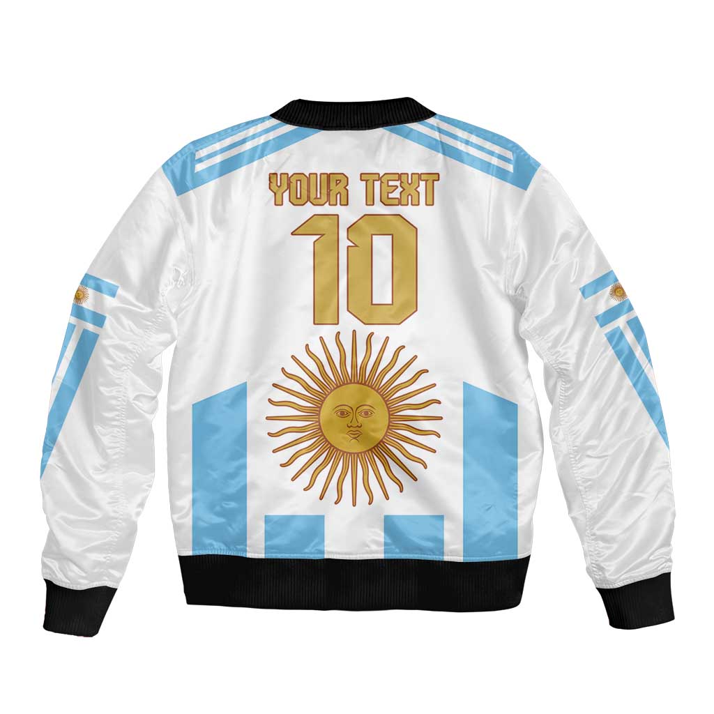Vamos Argentina Champions Football Custom Sleeve Zip Bomber Jacket White and Sky Blue - Wonder Print Shop