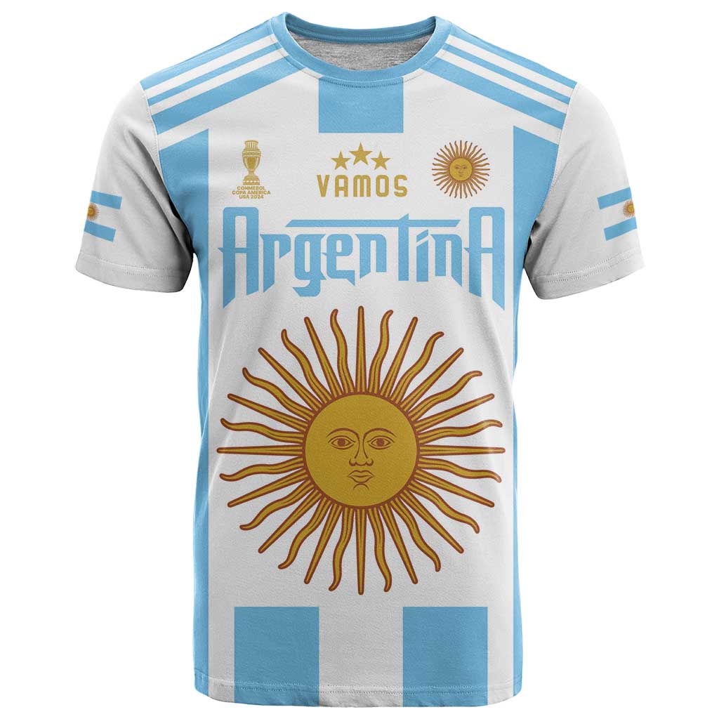 Vamos Argentina Champions Football Custom T Shirt White and Sky Blue - Wonder Print Shop