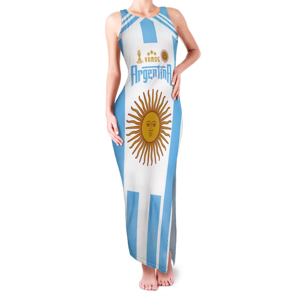 Vamos Argentina Champions Football Custom Tank Maxi Dress White and Sky Blue - Wonder Print Shop