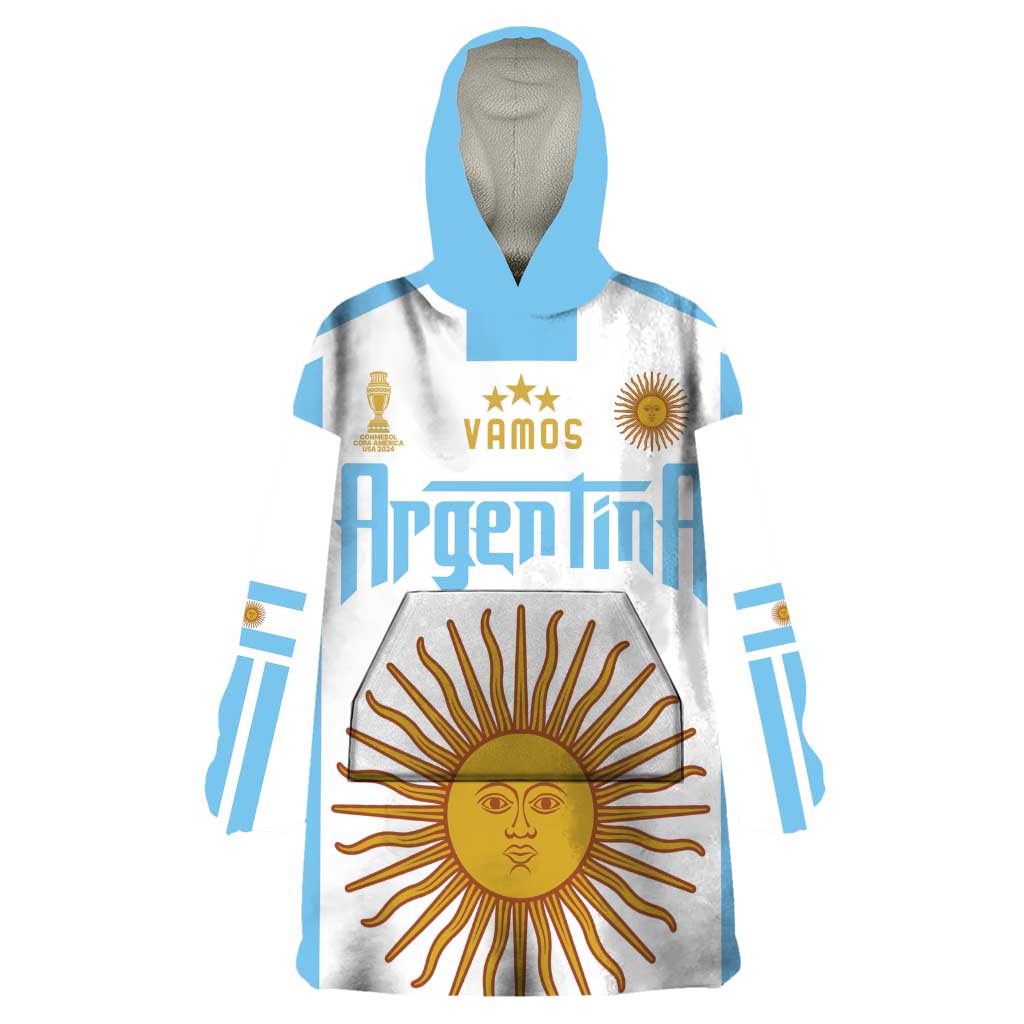 Vamos Argentina Champions Football Custom Wearable Blanket Hoodie White and Sky Blue - Wonder Print Shop