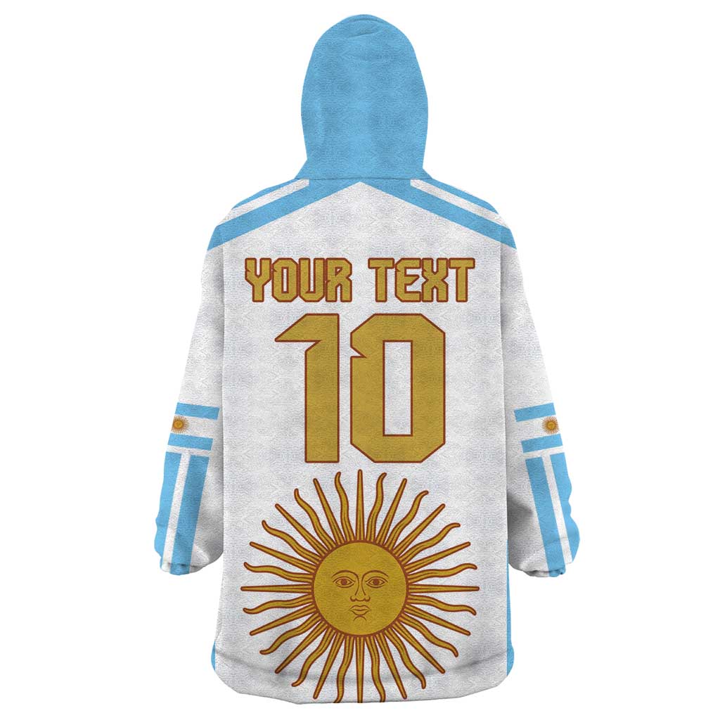 Vamos Argentina Champions Football Custom Wearable Blanket Hoodie White and Sky Blue - Wonder Print Shop