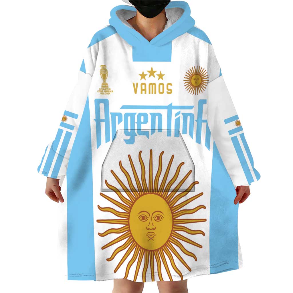 Vamos Argentina Champions Football Custom Wearable Blanket Hoodie White and Sky Blue - Wonder Print Shop