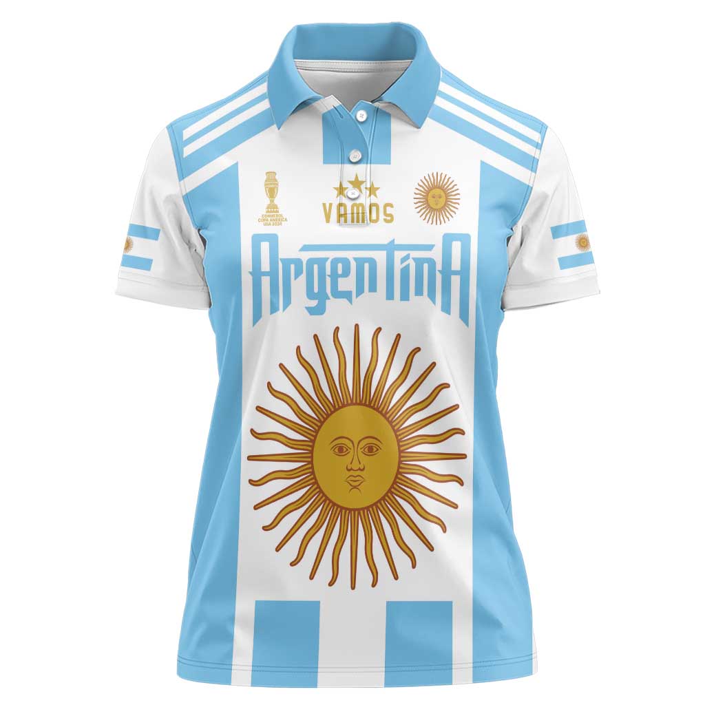Vamos Argentina Champions Football Custom Women Polo Shirt White and Sky Blue - Wonder Print Shop