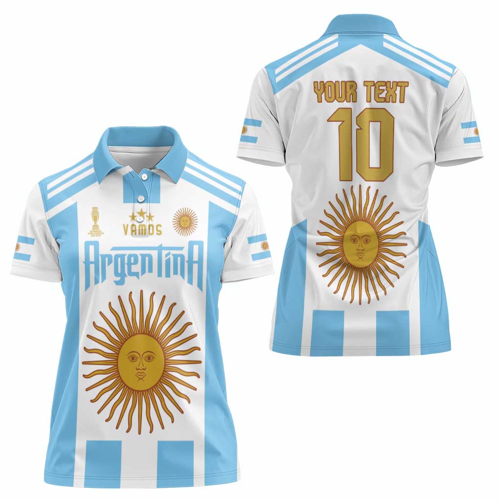 Vamos Argentina Champions Football Custom Women Polo Shirt White and Sky Blue - Wonder Print Shop
