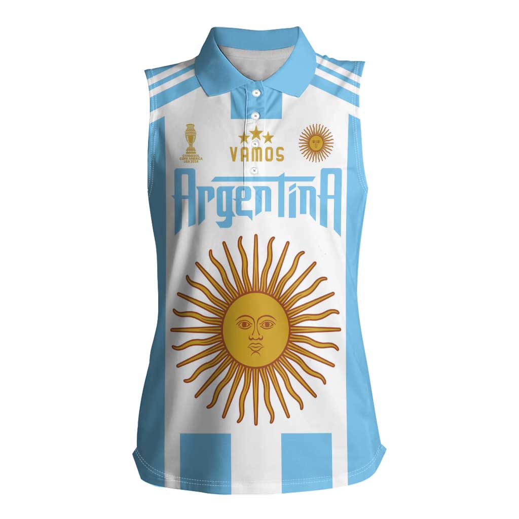 Vamos Argentina Champions Football Custom Women Sleeveless Polo Shirt White and Sky Blue - Wonder Print Shop