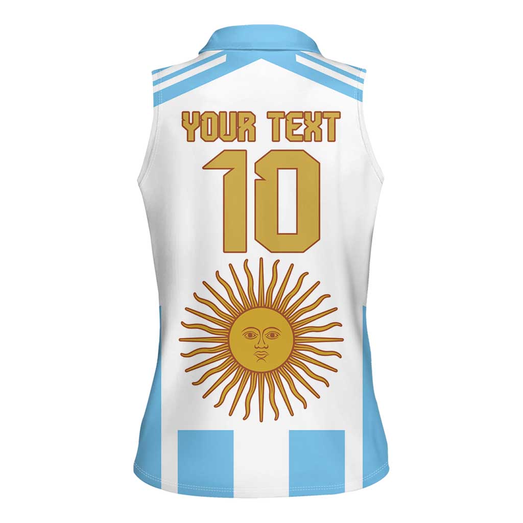 Vamos Argentina Champions Football Custom Women Sleeveless Polo Shirt White and Sky Blue - Wonder Print Shop