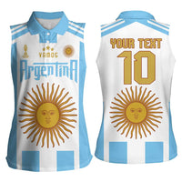 Vamos Argentina Champions Football Custom Women Sleeveless Polo Shirt White and Sky Blue - Wonder Print Shop