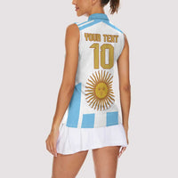 Vamos Argentina Champions Football Custom Women Sleeveless Polo Shirt White and Sky Blue - Wonder Print Shop