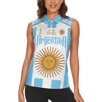 Vamos Argentina Champions Football Custom Women Sleeveless Polo Shirt White and Sky Blue - Wonder Print Shop