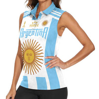 Vamos Argentina Champions Football Custom Women Sleeveless Polo Shirt White and Sky Blue - Wonder Print Shop
