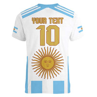 Vamos Argentina Champions Football Custom Women V-Neck T-Shirt White and Sky Blue - Wonder Print Shop