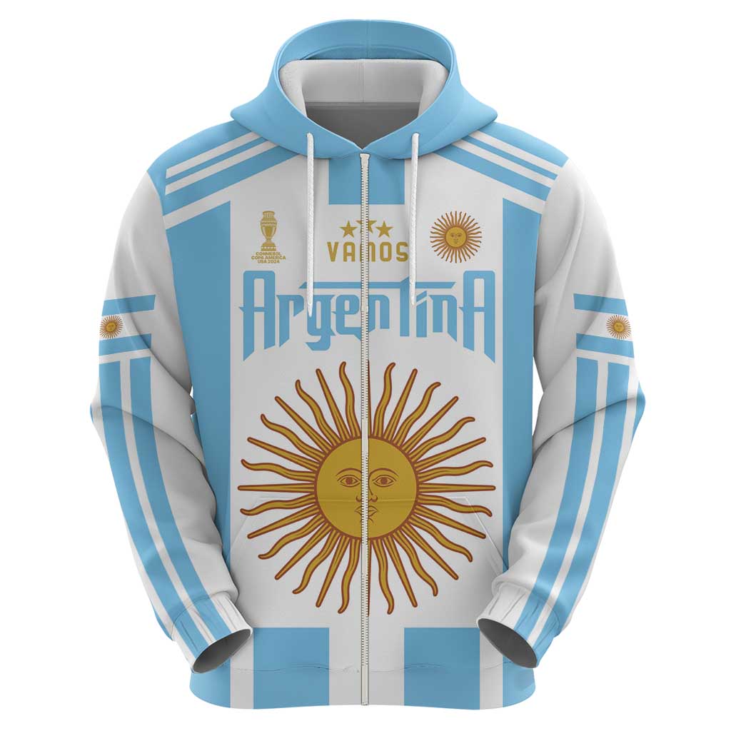Vamos Argentina Champions Football Custom Zip Hoodie White and Sky Blue - Wonder Print Shop