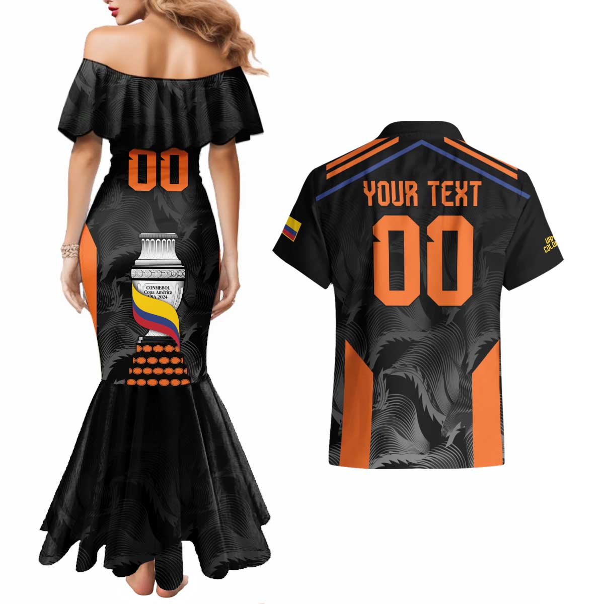 Colombia Champion Football Custom Couples Matching Mermaid Dress and Hawaiian Shirt Los Cafeteros Black Style LT9 - Wonder Print Shop
