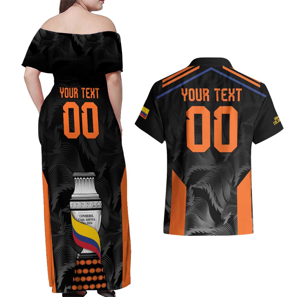 Colombia Champion Football Custom Couples Matching Off Shoulder Maxi Dress and Hawaiian Shirt Los Cafeteros Black Style LT9 - Wonder Print Shop