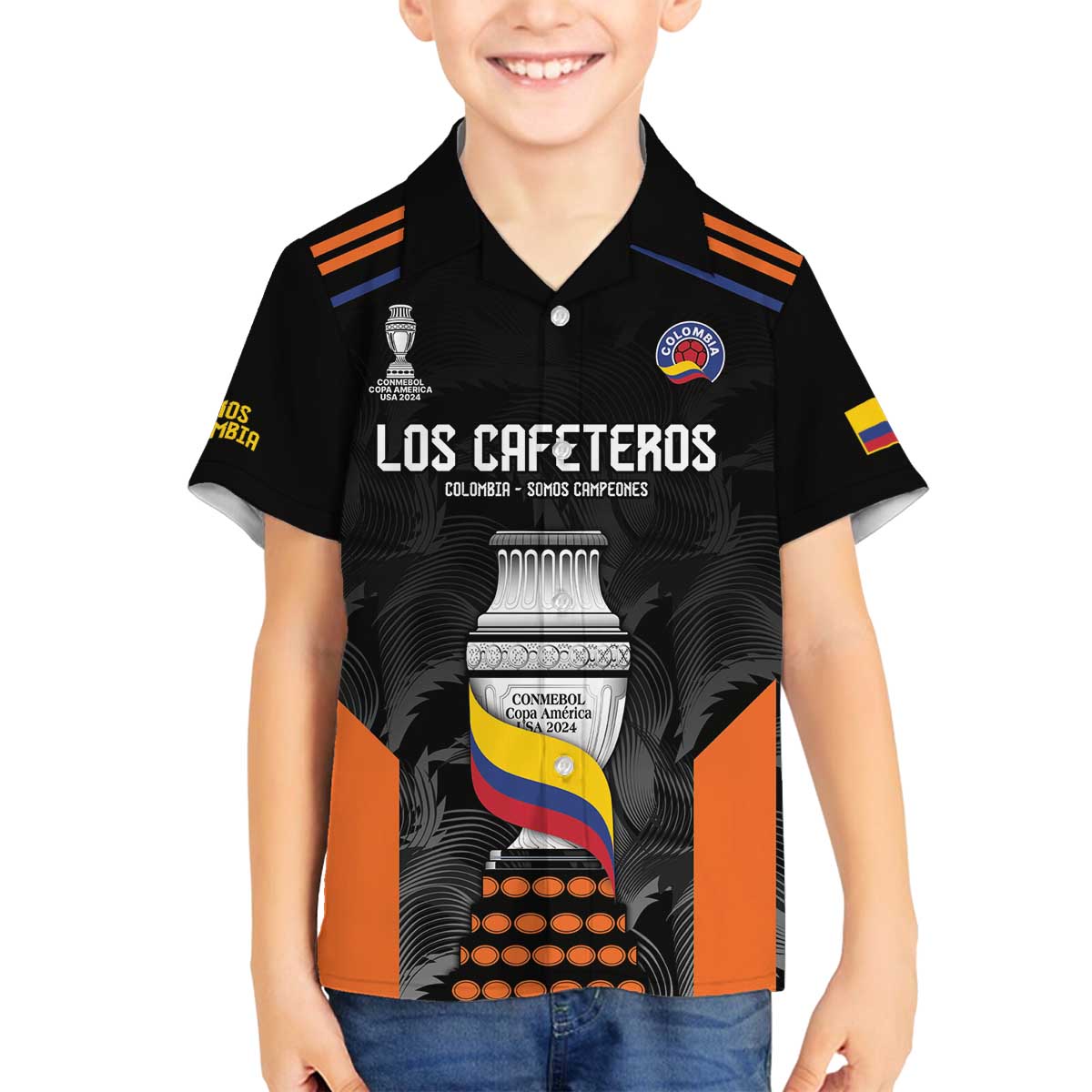 Colombia Champion Football Custom Family Matching Off The Shoulder Long Sleeve Dress and Hawaiian Shirt Los Cafeteros Black Style - Wonder Print Shop