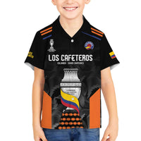 Colombia Champion Football Custom Family Matching Off The Shoulder Long Sleeve Dress and Hawaiian Shirt Los Cafeteros Black Style - Wonder Print Shop