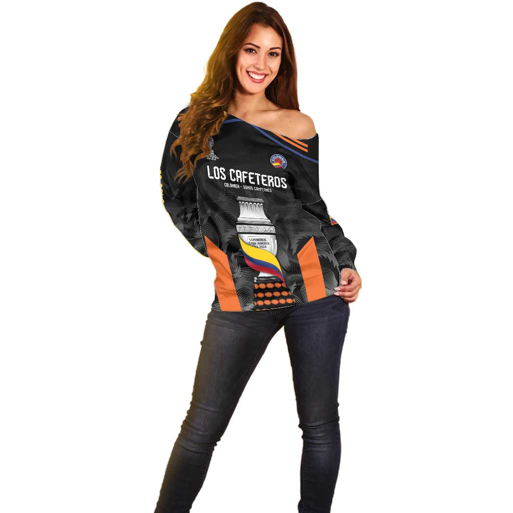 Colombia Champion Football Custom Off Shoulder Sweater Los Cafeteros Black Style - Wonder Print Shop