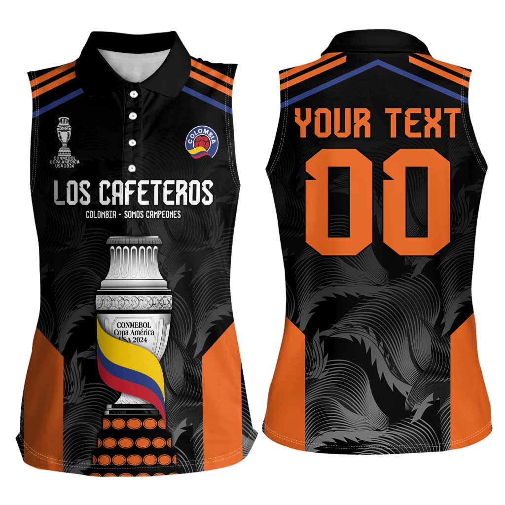 Colombia Champion Football Custom Women Sleeveless Polo Shirt Los Cafeteros Black Style - Wonder Print Shop