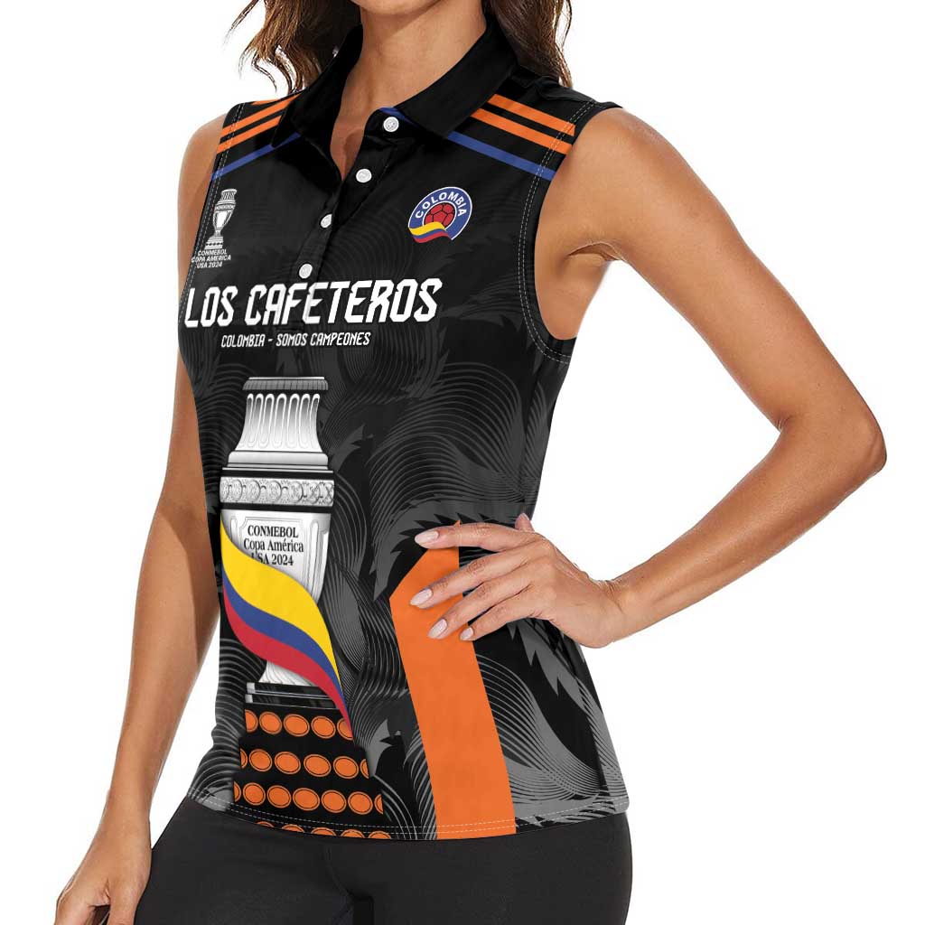Colombia Champion Football Custom Women Sleeveless Polo Shirt Los Cafeteros Black Style - Wonder Print Shop