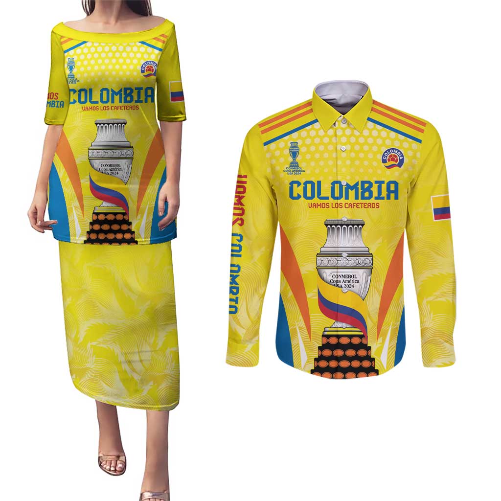 Colombia Champion Football Custom Couples Matching Puletasi and Long Sleeve Button Shirt Los Cafeteros Somos Campeones LT9 - Wonder Print Shop