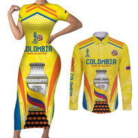 Colombia Champion Football Custom Couples Matching Short Sleeve Bodycon Dress and Long Sleeve Button Shirt Los Cafeteros Somos Campeones LT9 - Wonder Print Shop