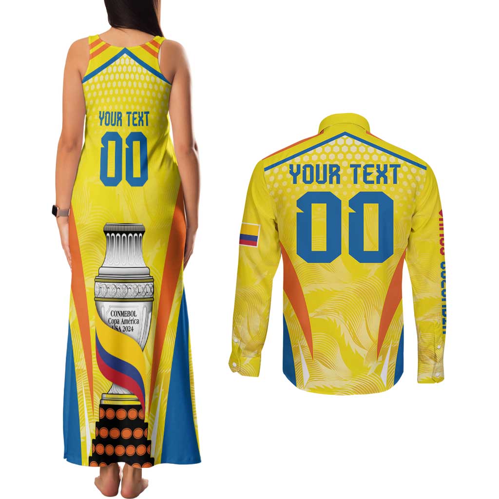 Colombia Champion Football Custom Couples Matching Tank Maxi Dress and Long Sleeve Button Shirt Los Cafeteros Somos Campeones LT9 - Wonder Print Shop