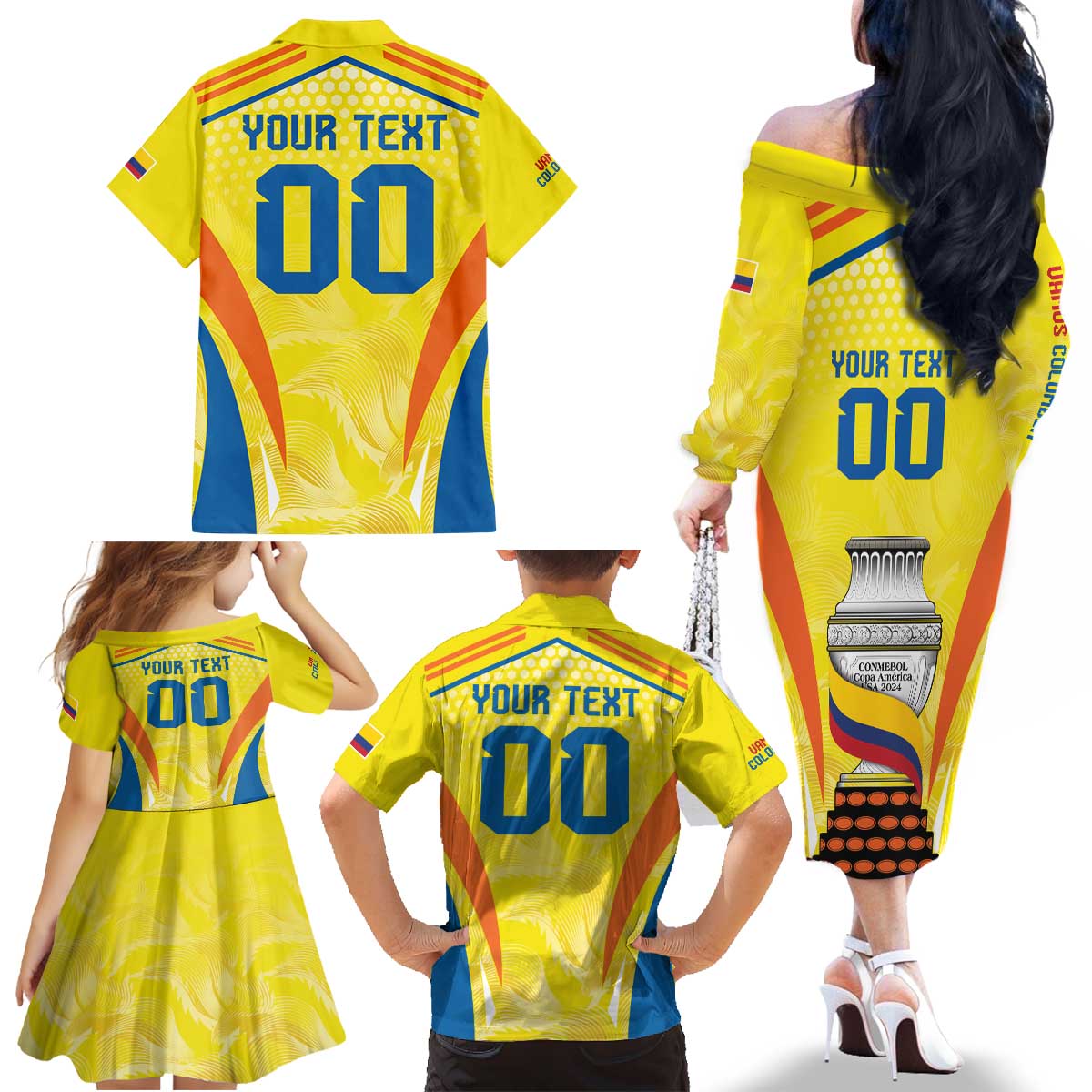 Colombia Champion Football Custom Family Matching Off The Shoulder Long Sleeve Dress and Hawaiian Shirt Los Cafeteros Somos Campeones - Wonder Print Shop