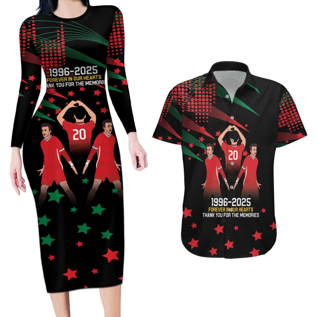 Portuguese Footballer Memorial Couples Matching Long Sleeve Bodycon Dress and Hawaiian Shirt 1996-2025 Forever In Our Hearts - Wonder Print Shop