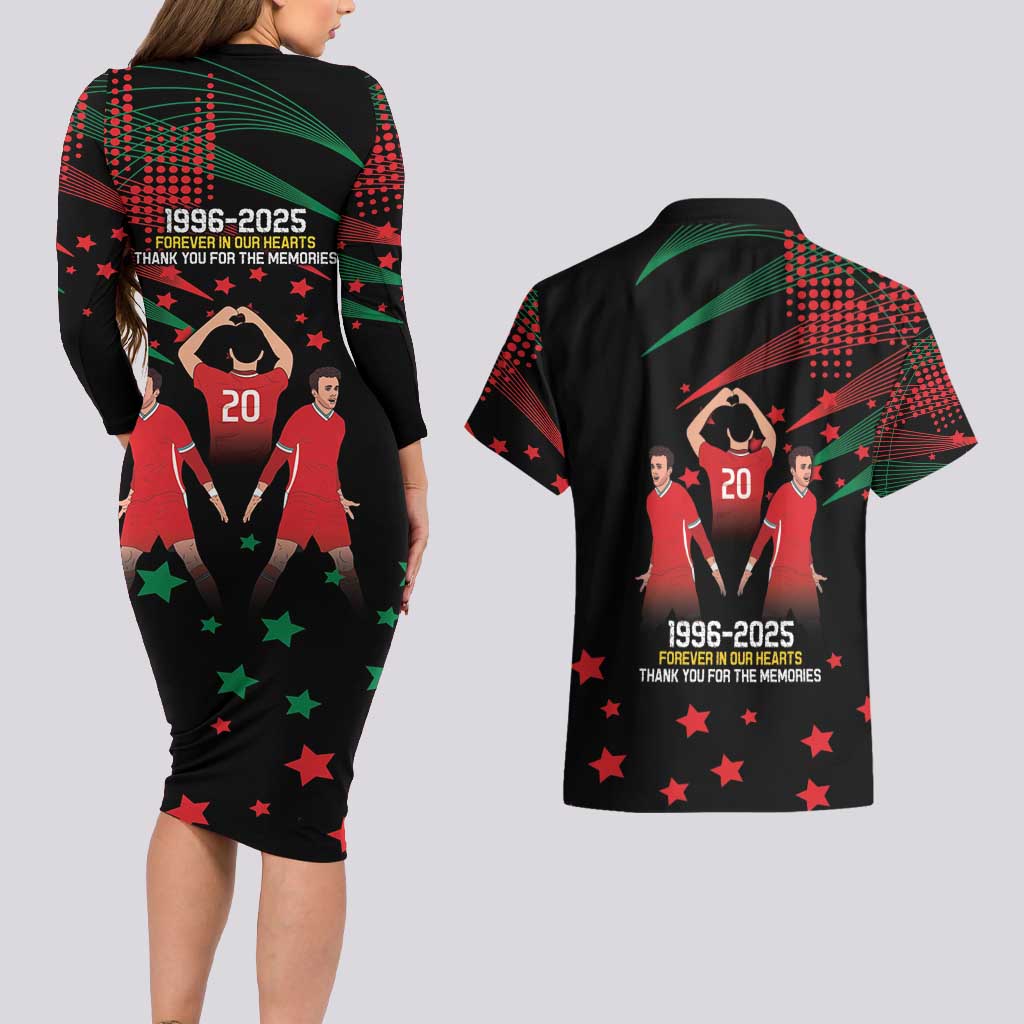 Portuguese Footballer Memorial Couples Matching Long Sleeve Bodycon Dress and Hawaiian Shirt 1996-2025 Forever In Our Hearts - Wonder Print Shop