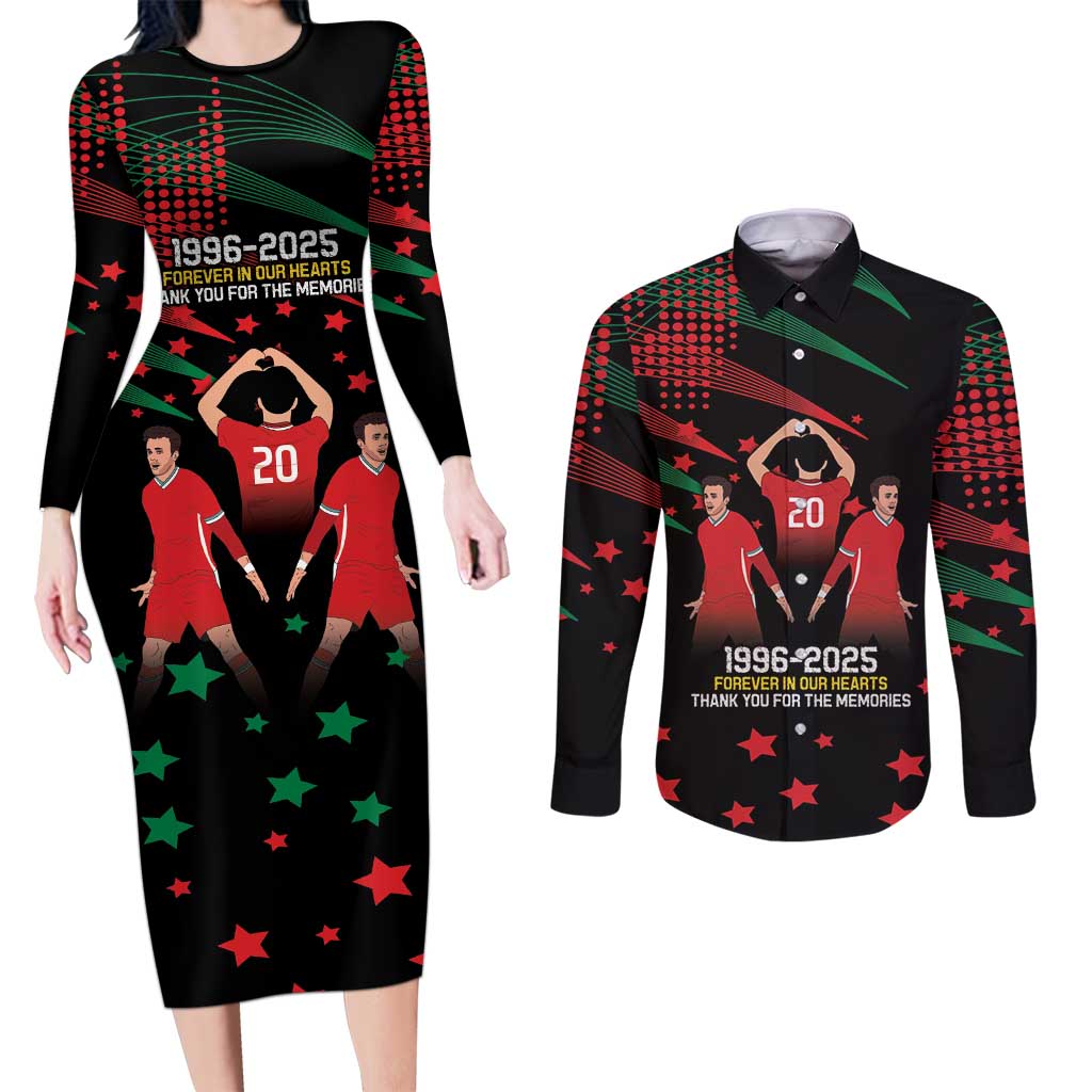 Portuguese Footballer Memorial Couples Matching Long Sleeve Bodycon Dress and Long Sleeve Button Shirt 1996-2025 Forever In Our Hearts - Wonder Print Shop