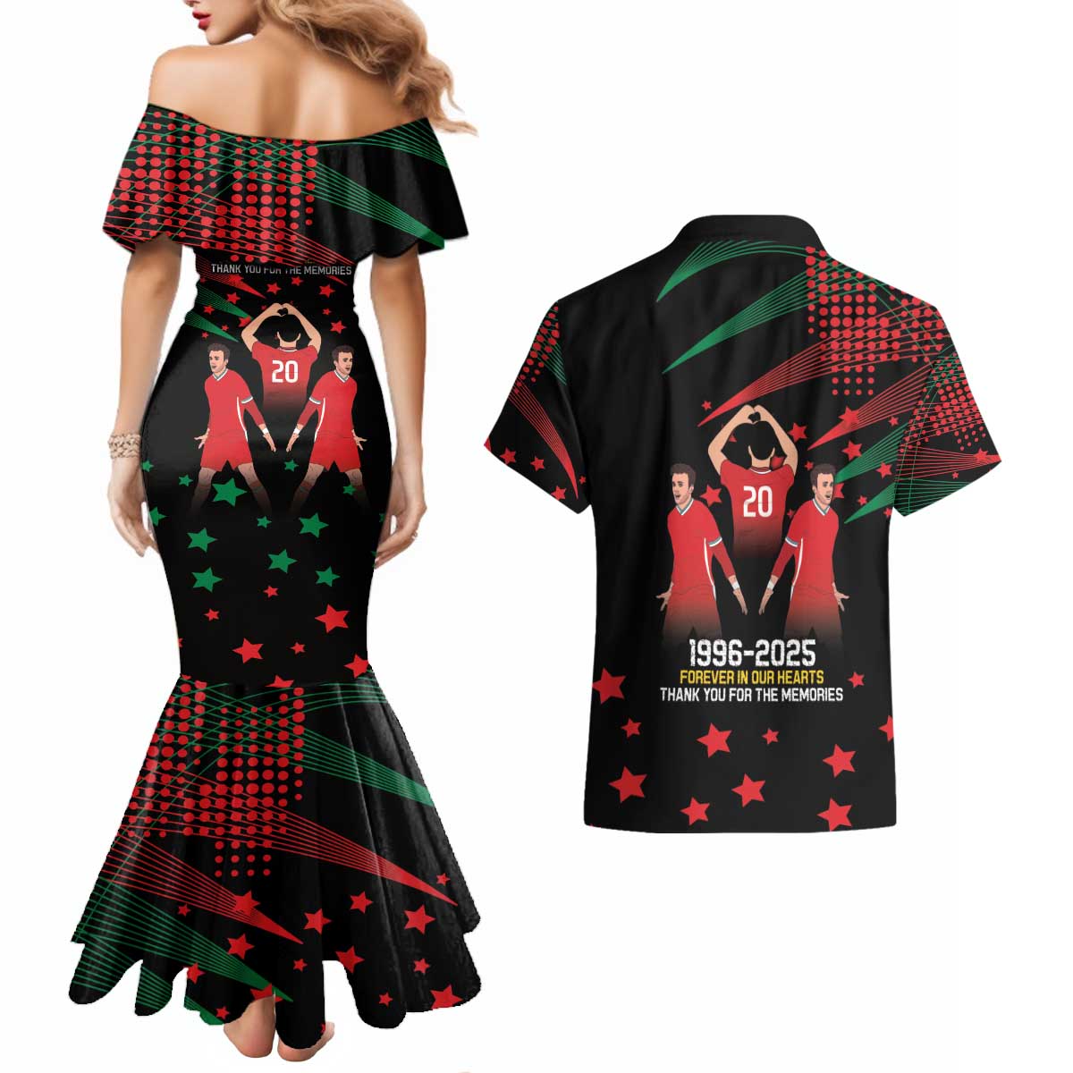 Portuguese Footballer Memorial Couples Matching Mermaid Dress and Hawaiian Shirt 1996-2025 Forever In Our Hearts - Wonder Print Shop