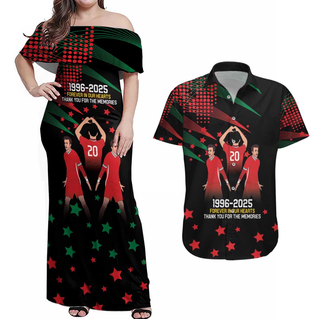 Portuguese Footballer Memorial Couples Matching Off Shoulder Maxi Dress and Hawaiian Shirt 1996-2025 Forever In Our Hearts - Wonder Print Shop