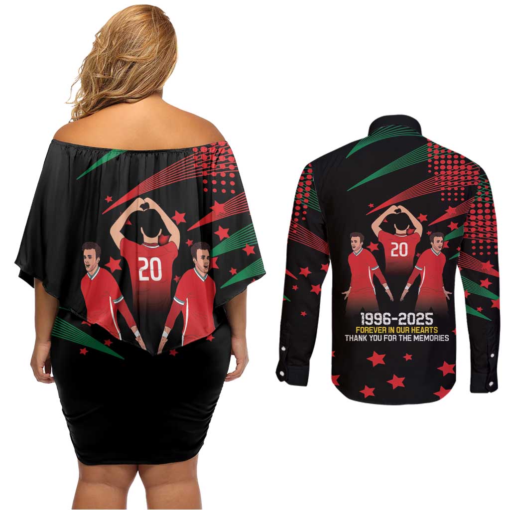 Portuguese Footballer Memorial Couples Matching Off Shoulder Short Dress and Long Sleeve Button Shirt 1996-2025 Forever In Our Hearts - Wonder Print Shop