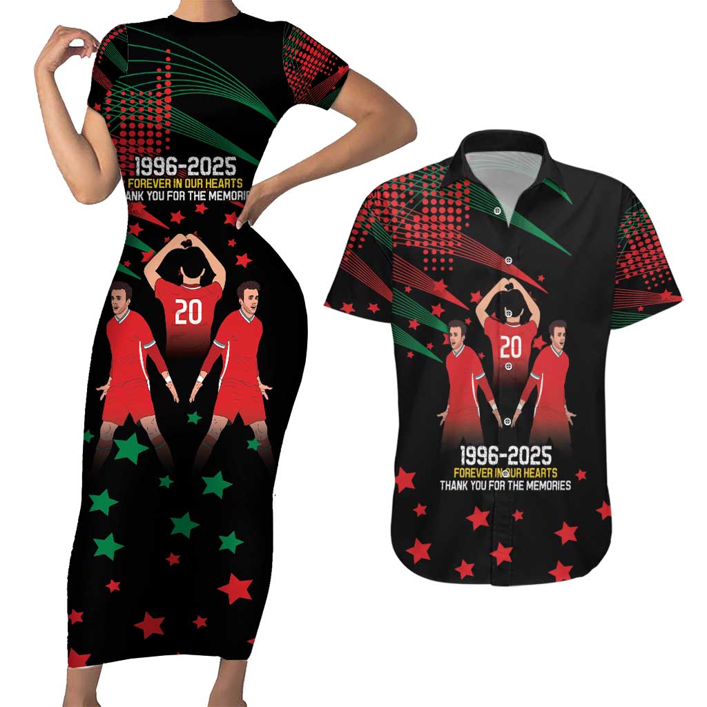 Portuguese Footballer Memorial Couples Matching Short Sleeve Bodycon Dress and Hawaiian Shirt 1996-2025 Forever In Our Hearts - Wonder Print Shop