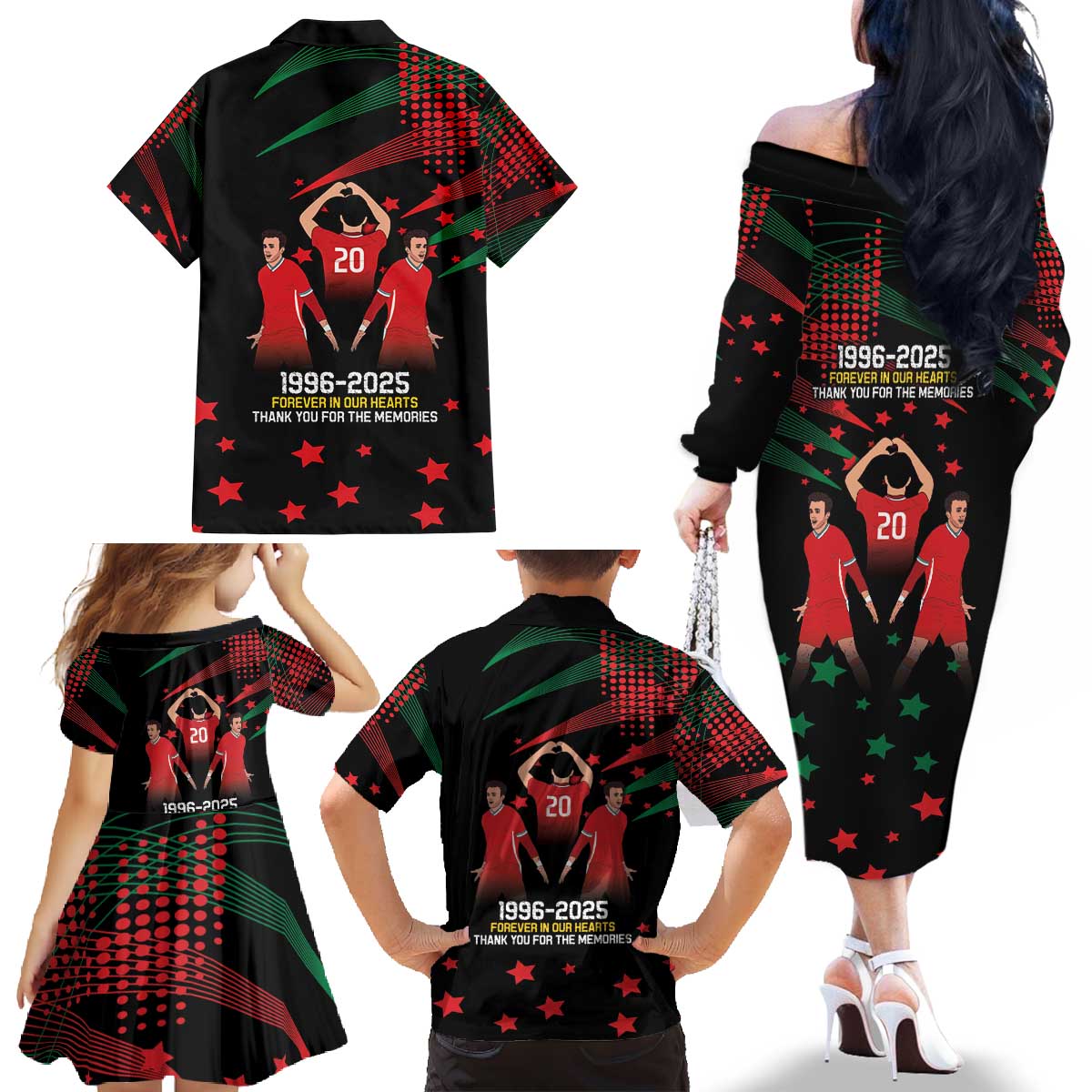 Portuguese Footballer Memorial Family Matching Off The Shoulder Long Sleeve Dress and Hawaiian Shirt 1996-2025 Forever In Our Hearts - Wonder Print Shop