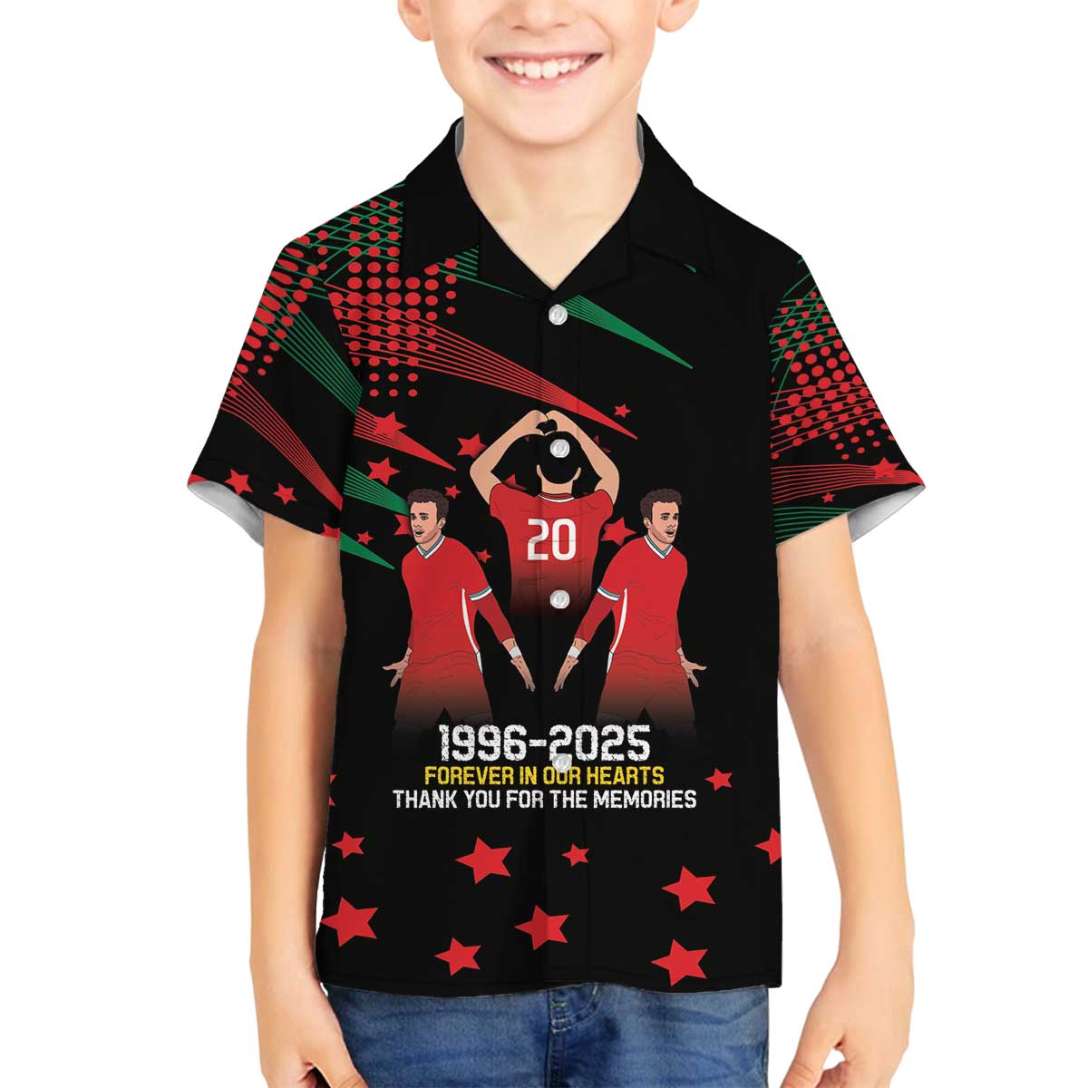 Portuguese Footballer Memorial Family Matching Off The Shoulder Long Sleeve Dress and Hawaiian Shirt 1996-2025 Forever In Our Hearts - Wonder Print Shop
