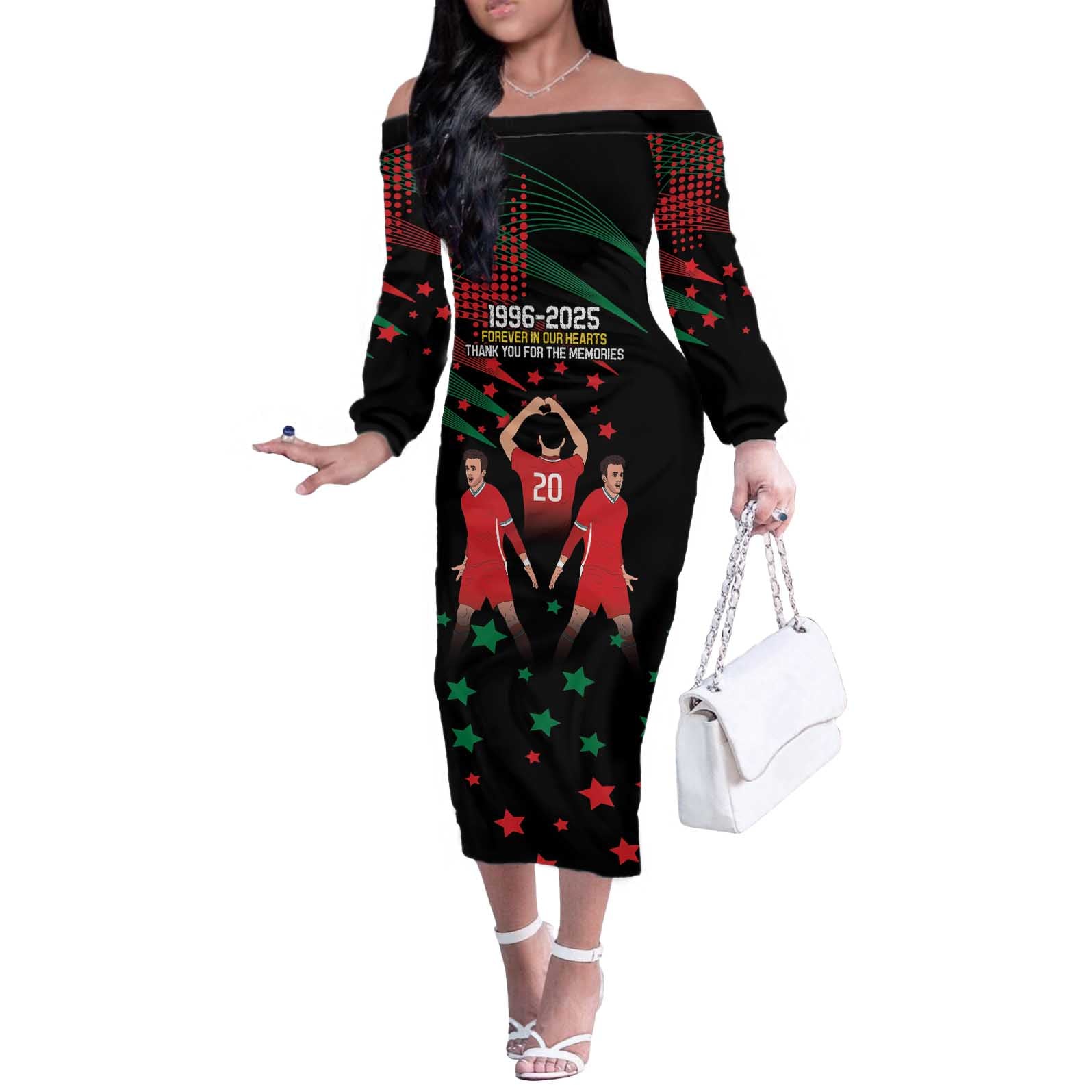 Portuguese Footballer Memorial Off The Shoulder Long Sleeve Dress 1996-2025 Forever In Our Hearts - Wonder Print Shop