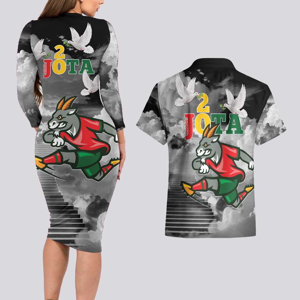 Portuguese Footballer Memorial Couples Matching Long Sleeve Bodycon Dress and Hawaiian Shirt You'll Never Walk Alone Rest In Peace 1996-2025 - Wonder Print Shop