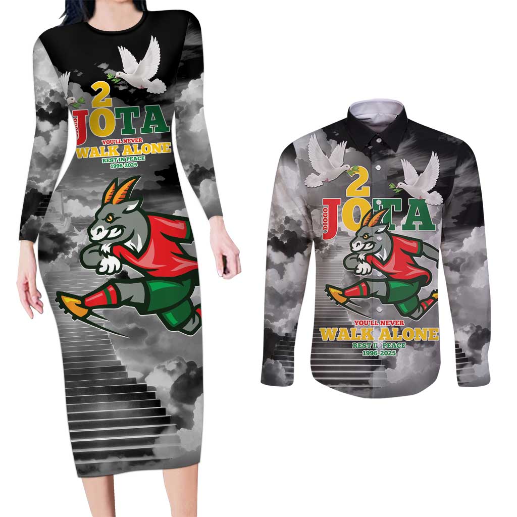 Portuguese Footballer Memorial Couples Matching Long Sleeve Bodycon Dress and Long Sleeve Button Shirt You'll Never Walk Alone Rest In Peace 1996-2025 - Wonder Print Shop