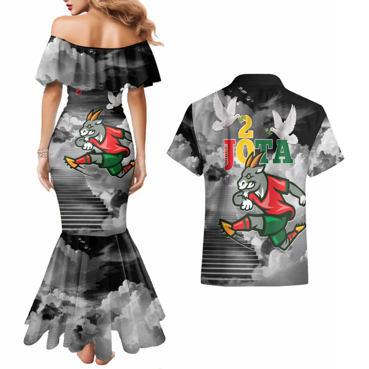 Portuguese Footballer Memorial Couples Matching Mermaid Dress and Hawaiian Shirt You'll Never Walk Alone Rest In Peace 1996-2025 - Wonder Print Shop