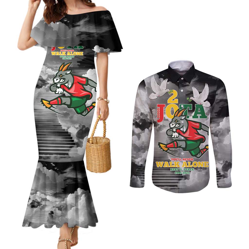 Portuguese Footballer Memorial Couples Matching Mermaid Dress and Long Sleeve Button Shirt You'll Never Walk Alone Rest In Peace 1996-2025 - Wonder Print Shop