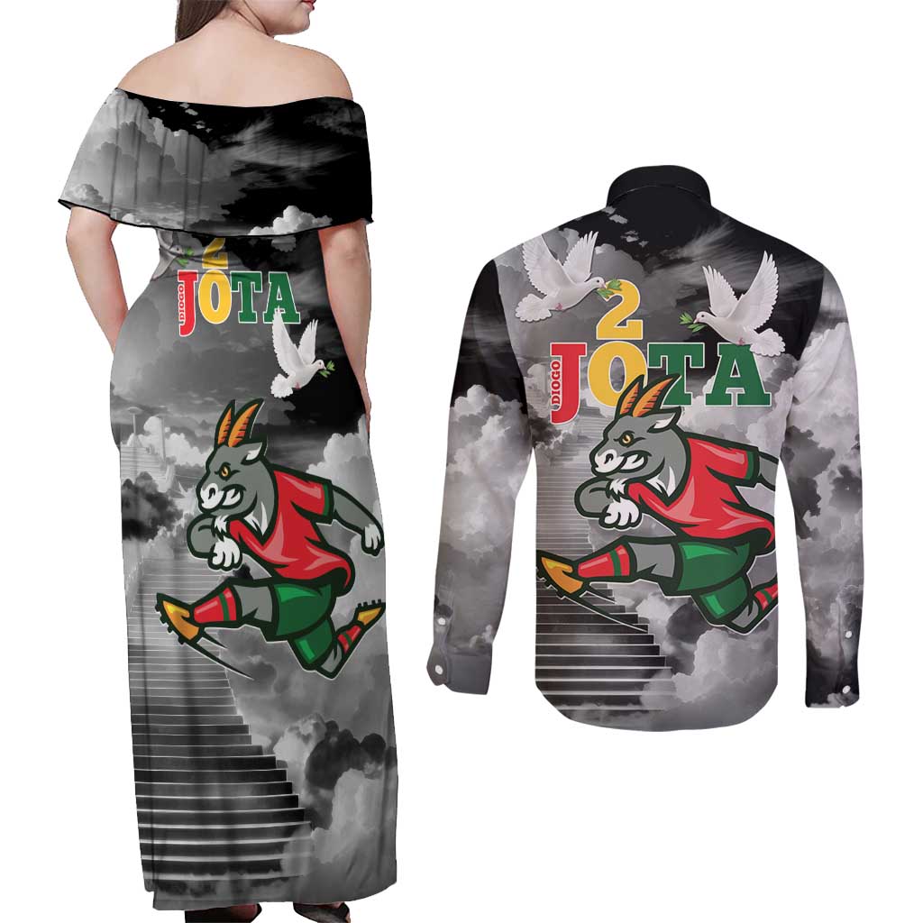 Portuguese Footballer Memorial Couples Matching Off Shoulder Maxi Dress and Long Sleeve Button Shirt You'll Never Walk Alone Rest In Peace 1996-2025 - Wonder Print Shop