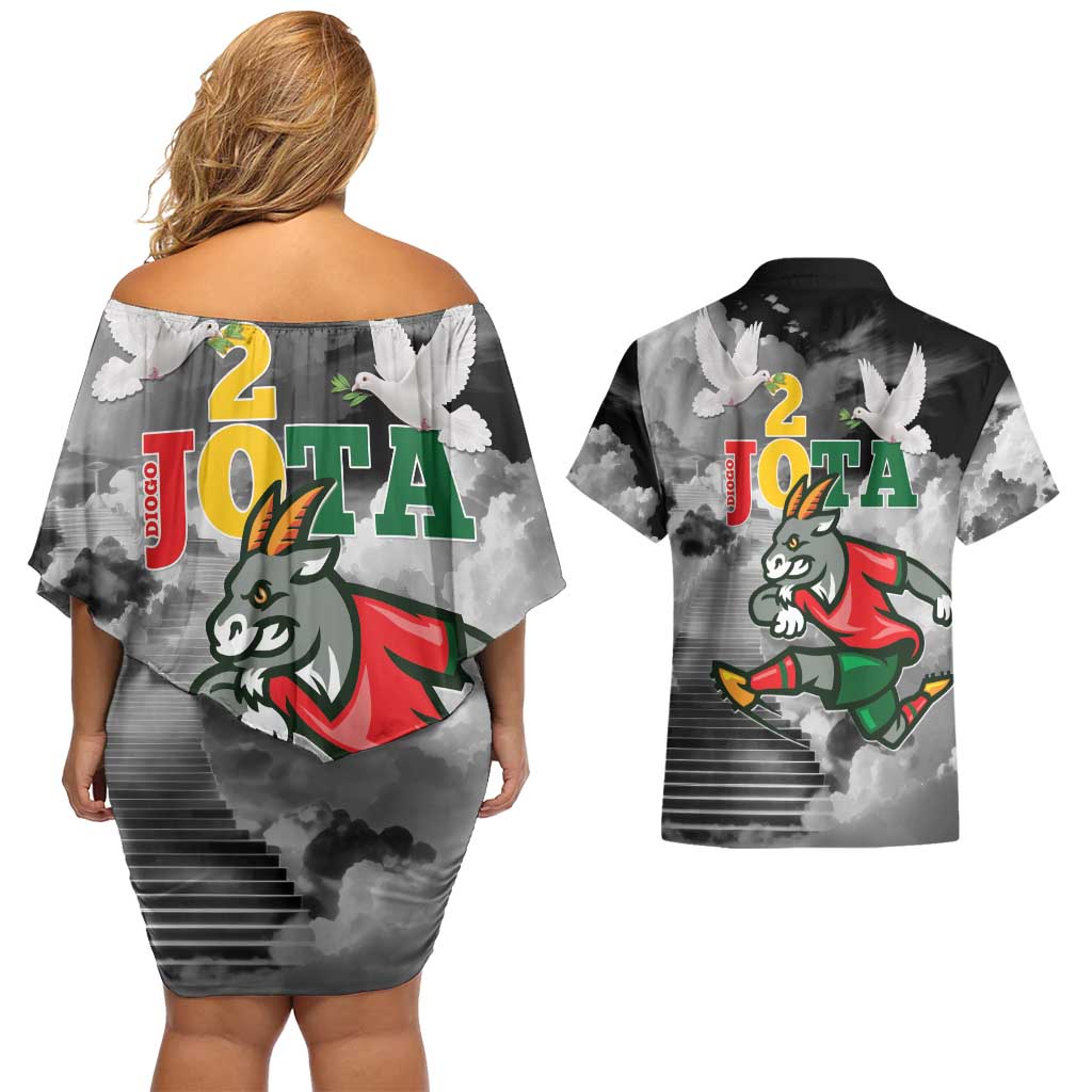 Portuguese Footballer Memorial Couples Matching Off Shoulder Short Dress and Hawaiian Shirt You'll Never Walk Alone Rest In Peace 1996-2025 - Wonder Print Shop