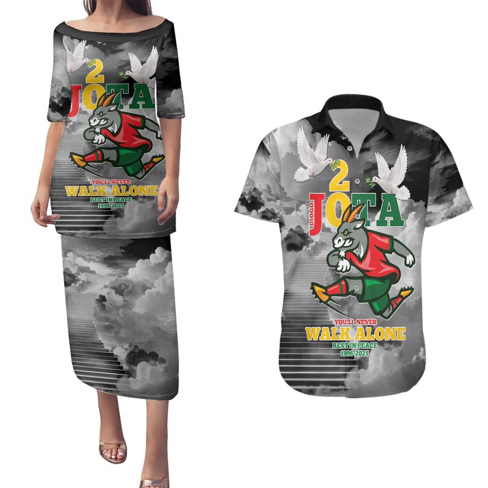 Portuguese Footballer Memorial Couples Matching Puletasi and Hawaiian Shirt You'll Never Walk Alone Rest In Peace 1996-2025 - Wonder Print Shop