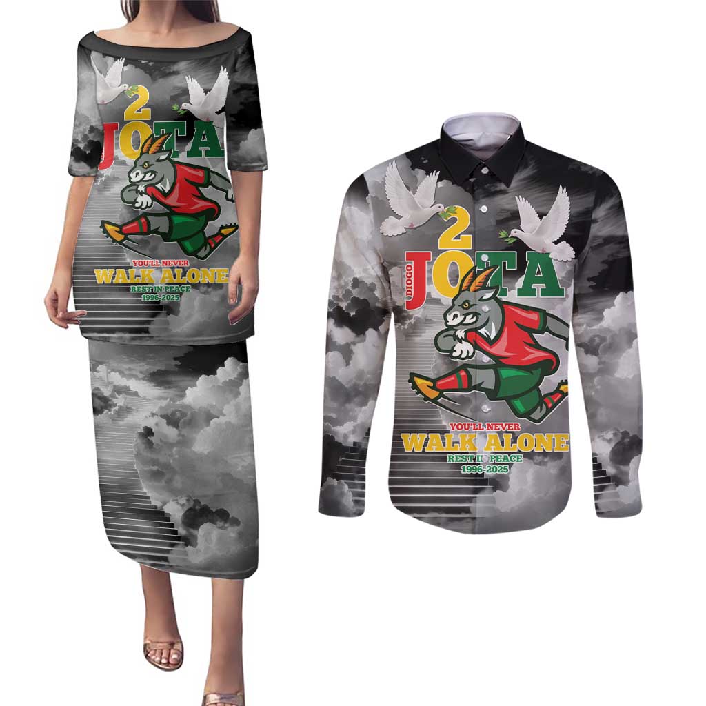 Portuguese Footballer Memorial Couples Matching Puletasi and Long Sleeve Button Shirt You'll Never Walk Alone Rest In Peace 1996-2025 - Wonder Print Shop