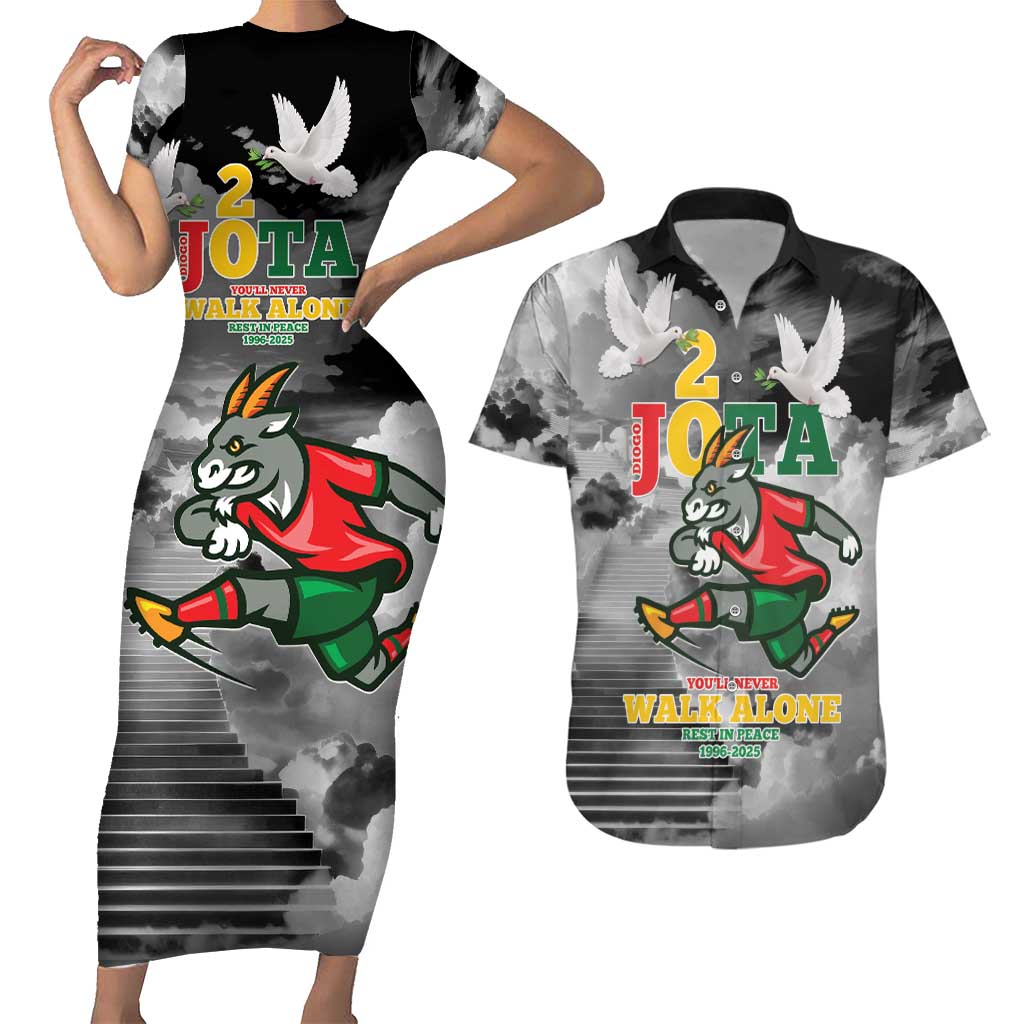 Portuguese Footballer Memorial Couples Matching Short Sleeve Bodycon Dress and Hawaiian Shirt You'll Never Walk Alone Rest In Peace 1996-2025 - Wonder Print Shop