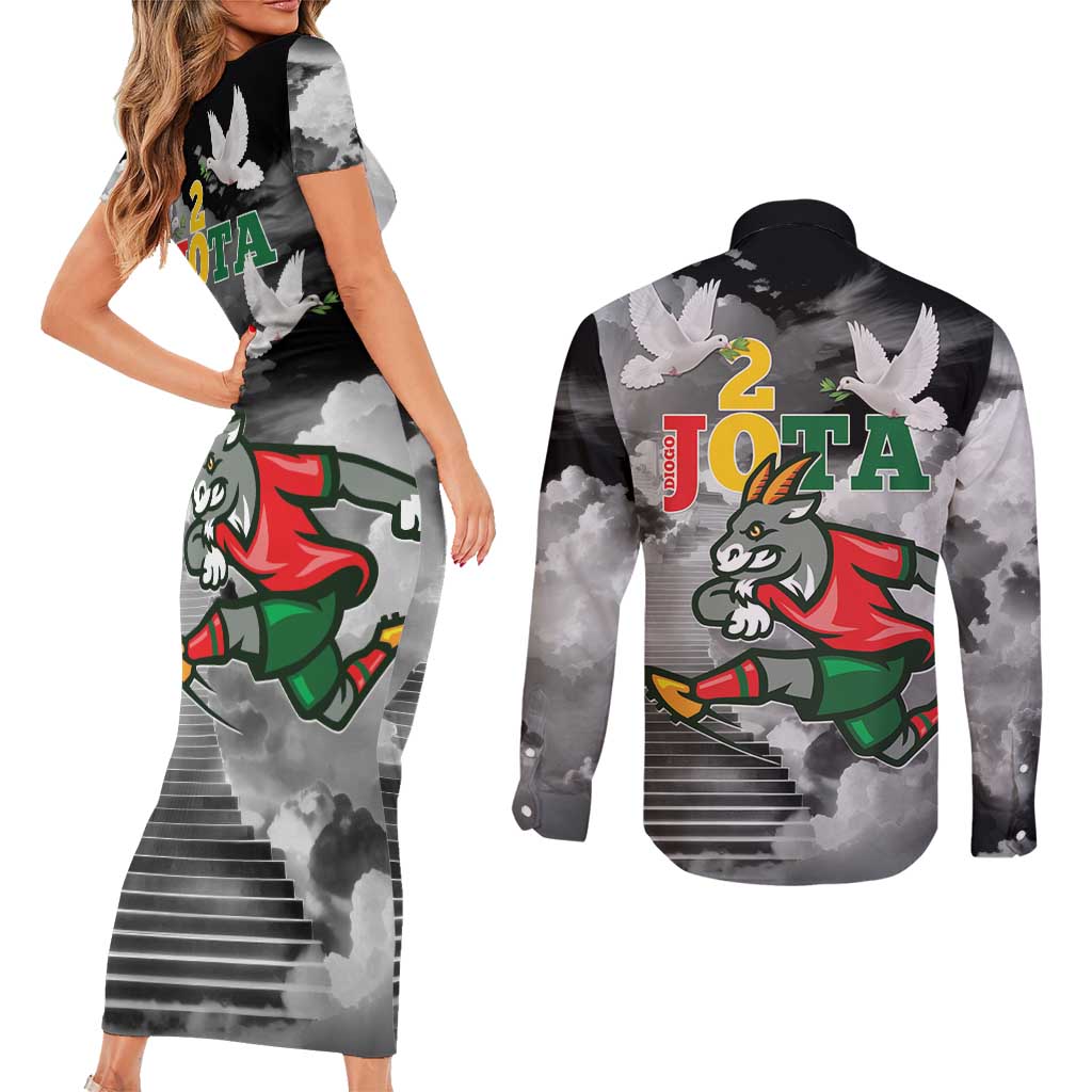 Portuguese Footballer Memorial Couples Matching Short Sleeve Bodycon Dress and Long Sleeve Button Shirt You'll Never Walk Alone Rest In Peace 1996-2025 - Wonder Print Shop