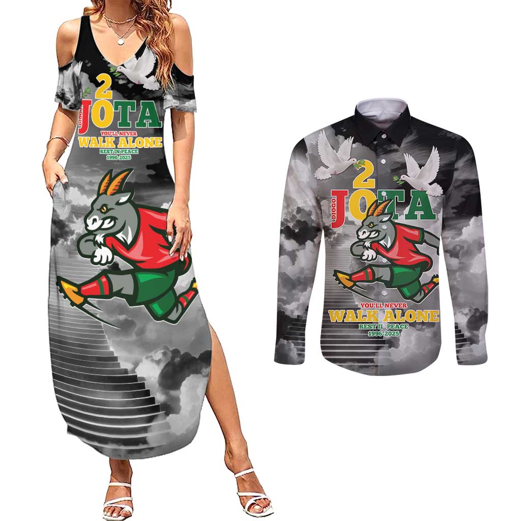 Portuguese Footballer Memorial Couples Matching Summer Maxi Dress and Long Sleeve Button Shirt You'll Never Walk Alone Rest In Peace 1996-2025 - Wonder Print Shop